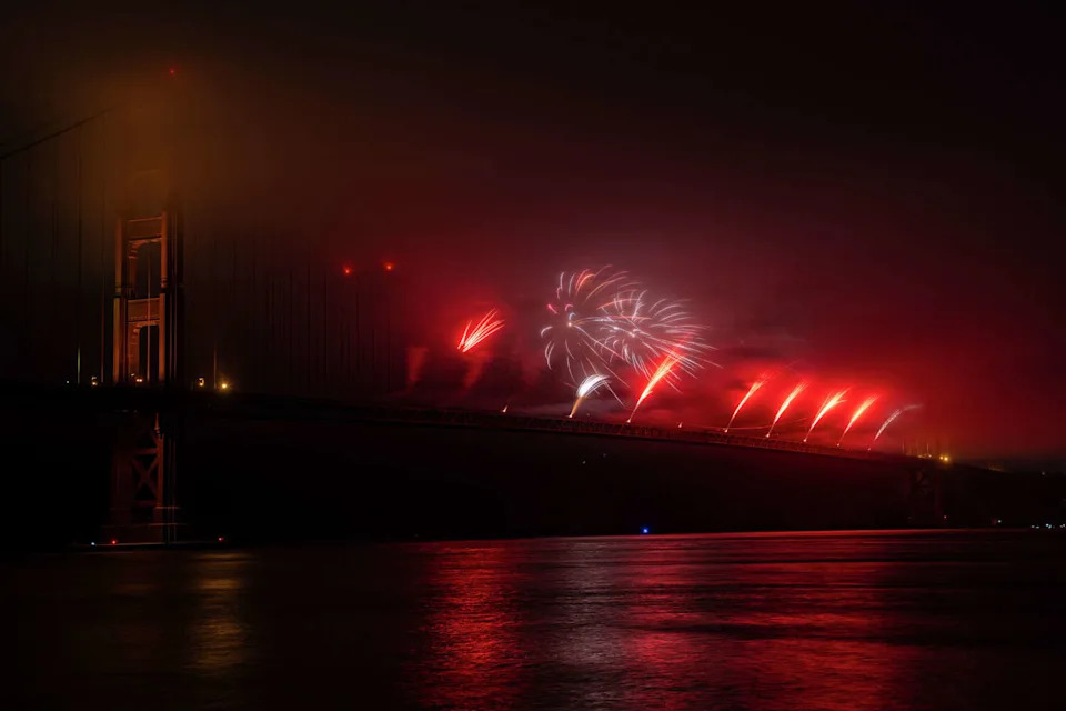 Saturday's Golden Gate Bridge fireworks display was the span's first on Independence Day and the third overall. (Florence Shen/S.F. Chronicle)