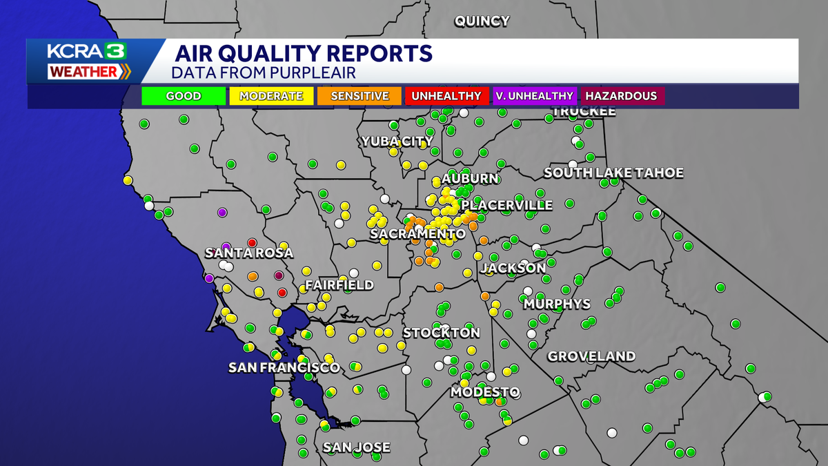 MAP: Coastal fire smoke impacts Sacramento-area air quality
