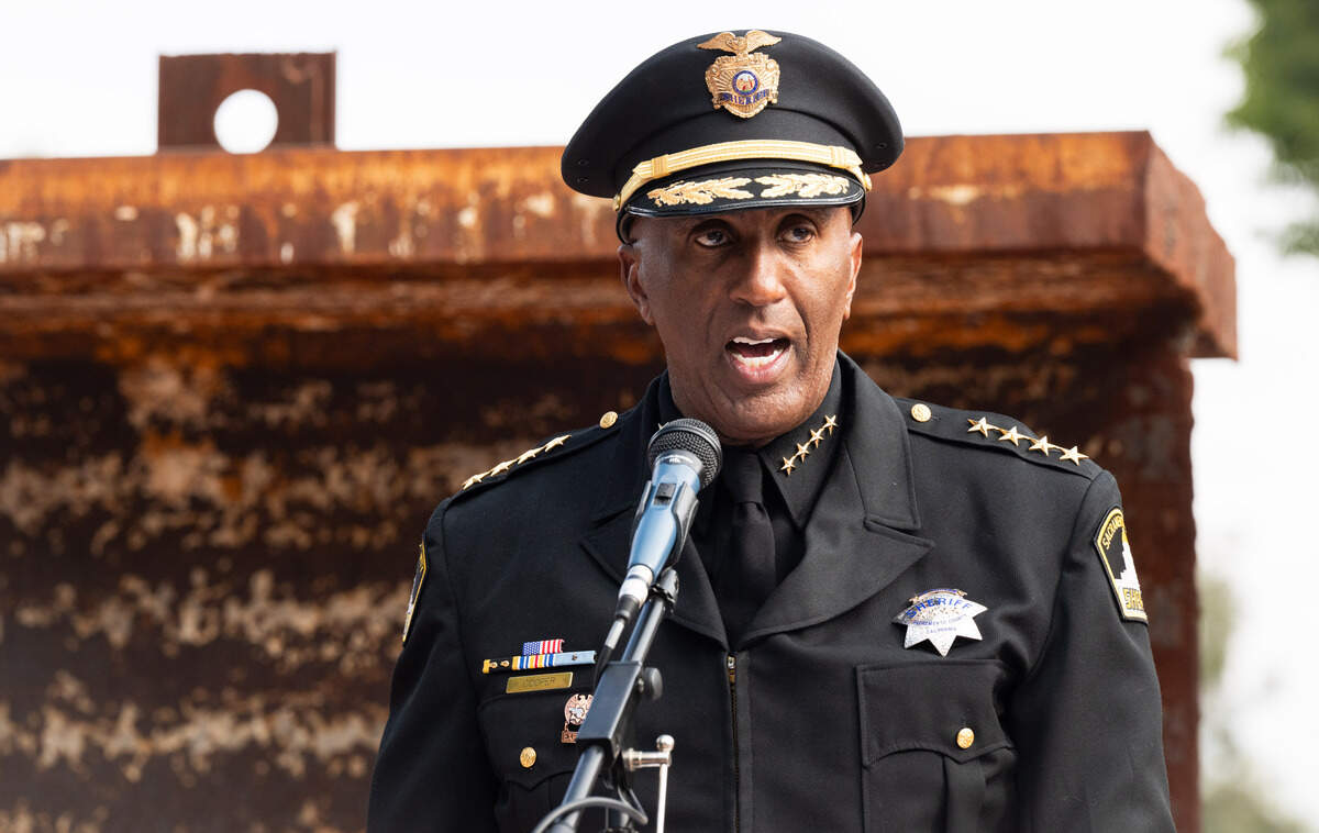 Sacramento County Sheriff Jim Cooper honors first responders and U.S. troops during the 9/11 Remembrance Ceremony at September 11 Memorial Plaza at Cal Expo in Sacramento on Thursday, Sept. 11, 2025.