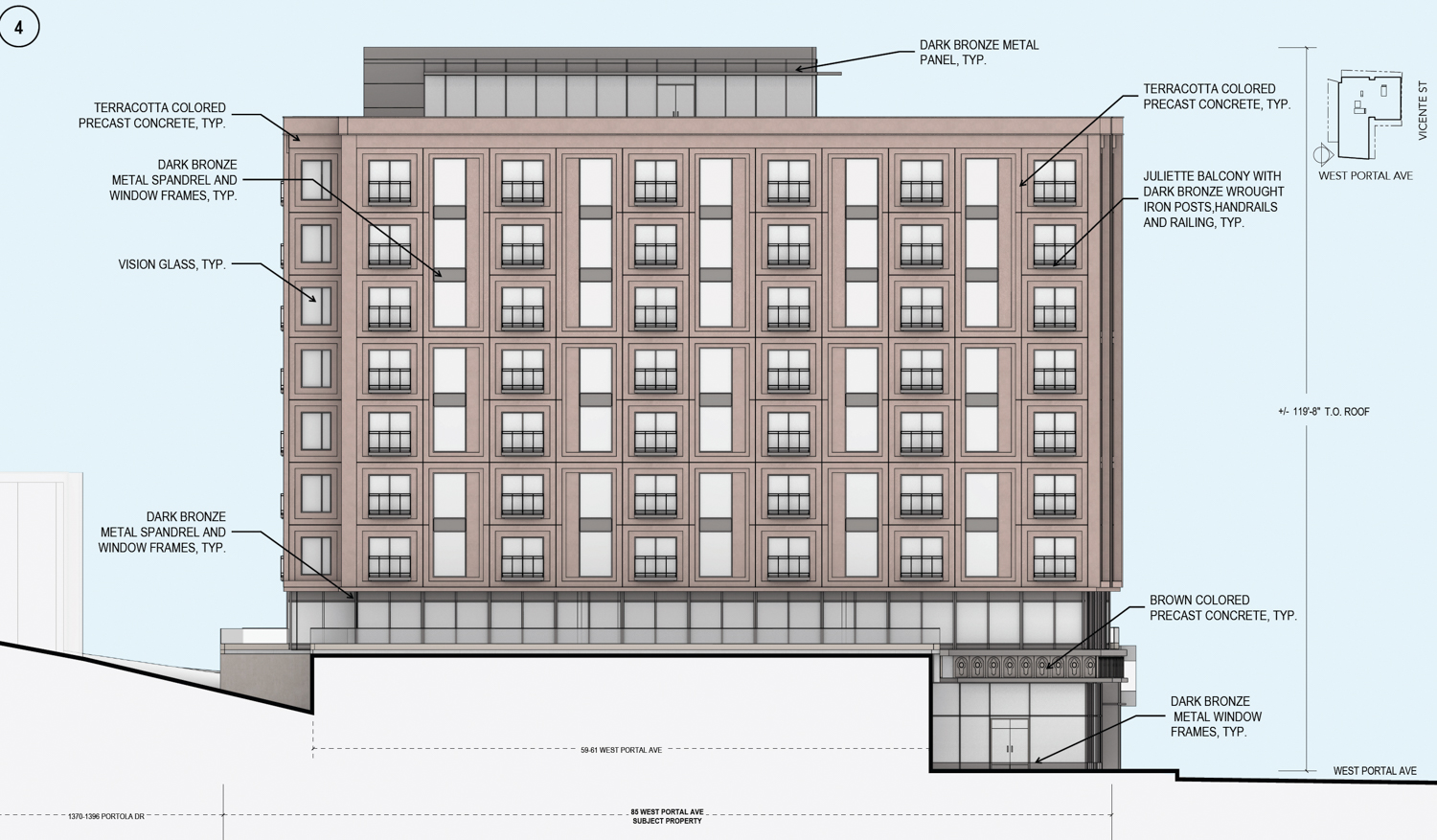 85 West Portal Avenue facade elevation, illustration by Handel Architects