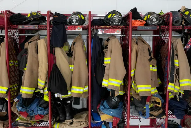 Firefighters gear is seen organized at the Orion Township Fire Department on Thursday, July 16, 2026.