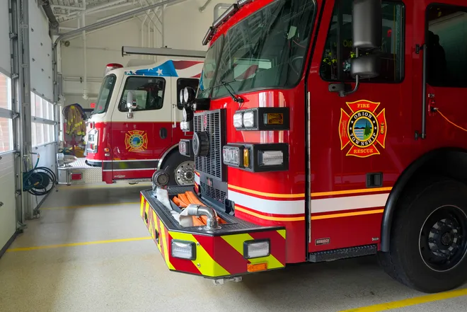Firetrucks inside the Orion Township Fire Department on Gregory Road in Orion Township on Thursday, July 16, 2026.