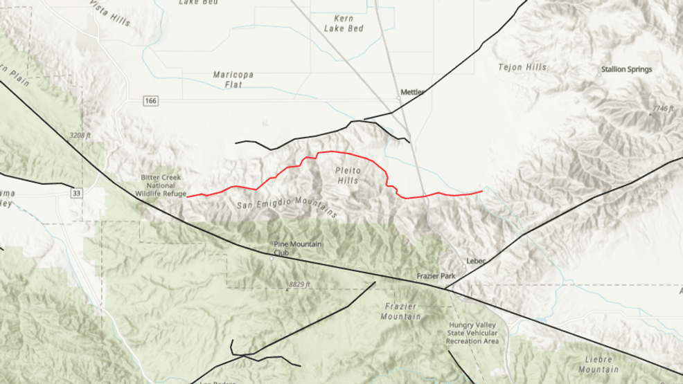 An image from the Southern California Seismic Network highlights the location of the Pleito Fault, which is mostly west of Interstate 5 near Frazier Park. Experts say the Pleito Fault is likely associated with the 4.1 quake that struck the area on July 12, 2026. (Photo: Southern California Seismic Network)