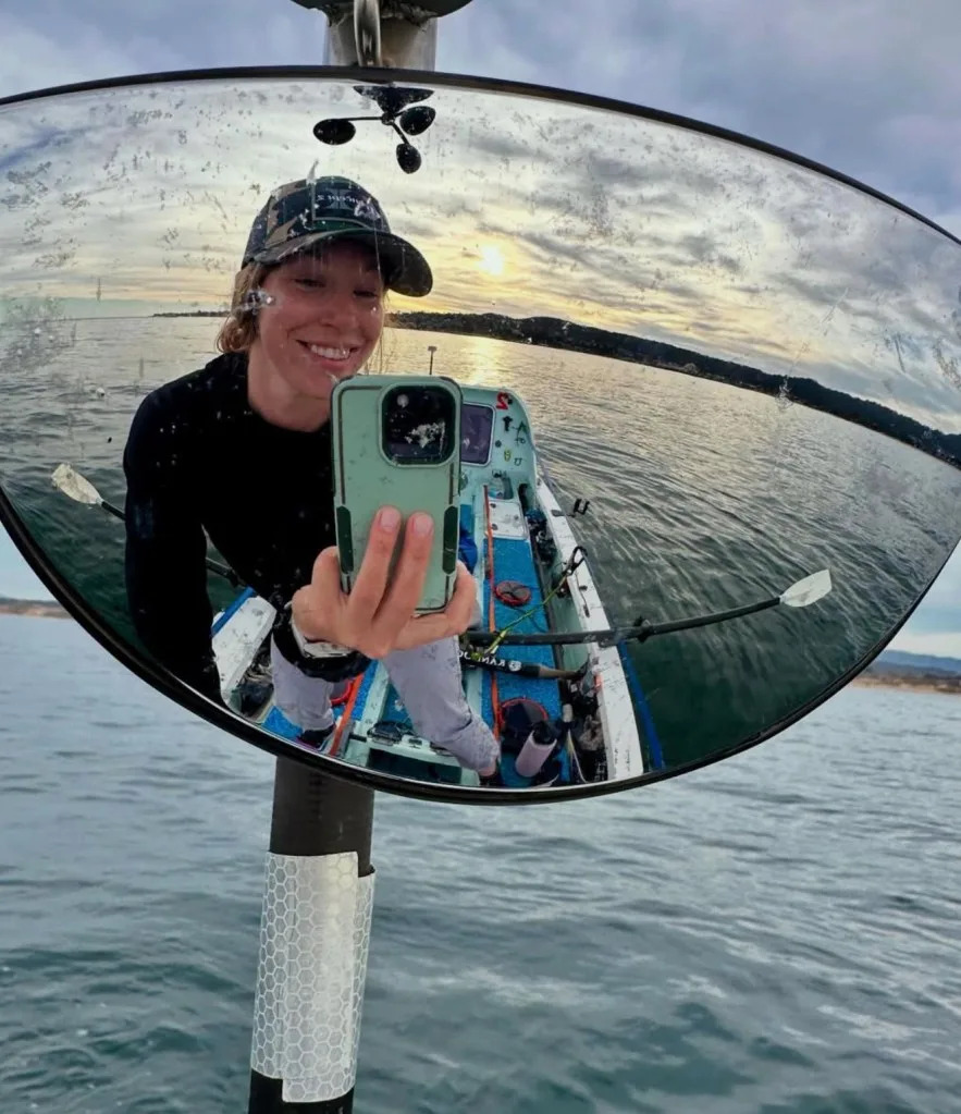 Pfendler launched her ambitious expedition from Monterey Harbor at 6 a.m. on May 21, setting out alone to row to O’ahu, Hawaii. Instagram/@kelseypfendler