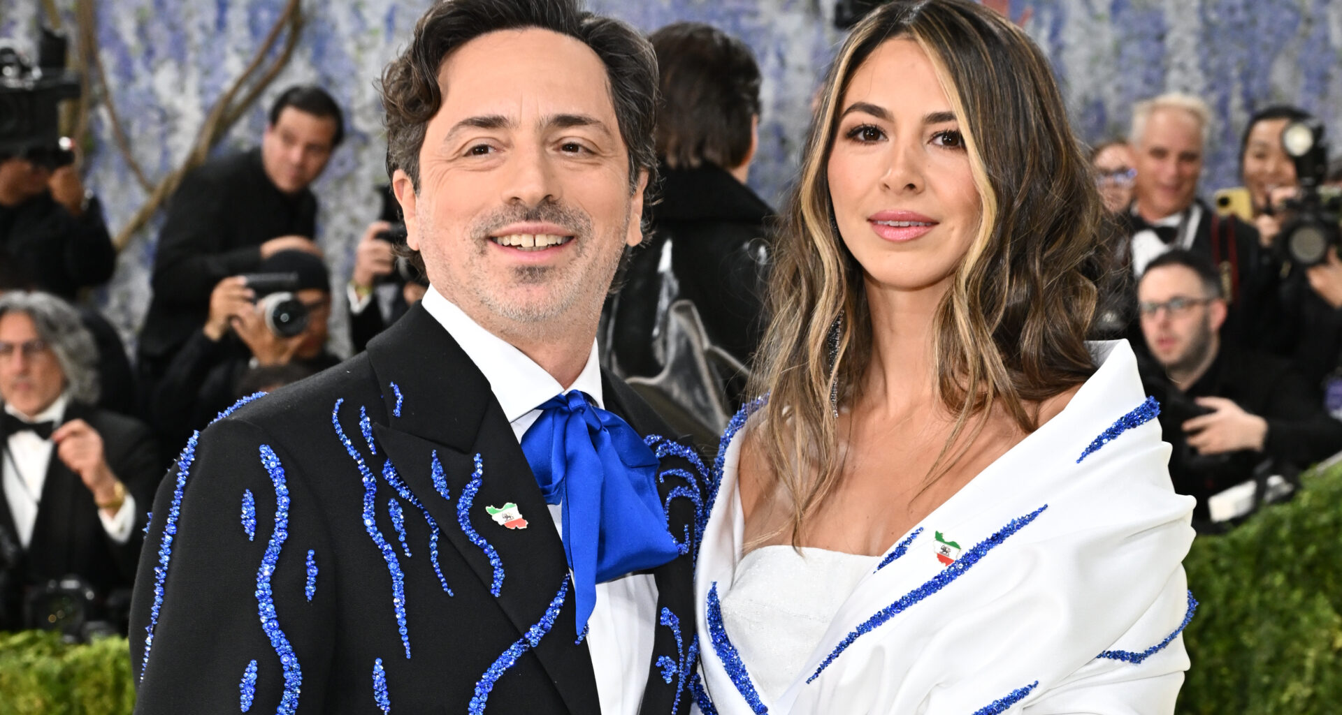 Sergey Brin, left, and Gerelyn Gilbert-Soto arrive at The Metropolitan Museum of Art's Costume Institute benefit gala celebrating the opening of the "Costume Art" exhibition on Monday, May 4, 2026, in New York. (Photo by Evan Agostini/Invision/AP)