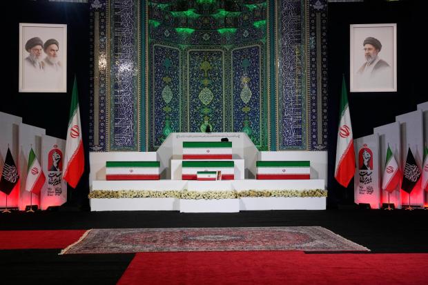 The coffins of the late Iranian Supreme Leader Ayatollah Ali Khamenei and his family.