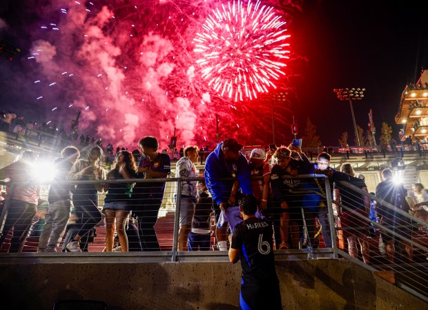 San Jose Earthquakes' Ian Harkes (6) signs autographs for fans during a fireworks show after the San Jose Earthquakes tied against LA Galaxy at Stanford Stadium in Stanford, Calif., on Saturday, July 25, 2026. (Shae Hammond/Bay Area News Group)