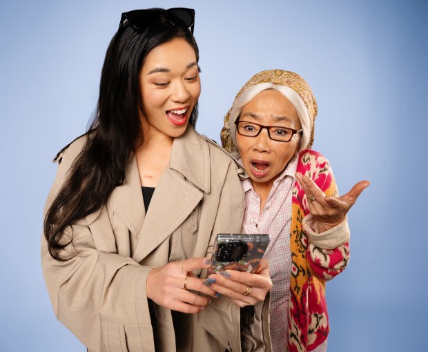Chloris Li, left, and Keiko Shimosato Carreiro play a variety of roles in SF Mine Troupe's latest political satire "Wreckage: A Musical Tragicomedy" with free performances throughout the Bay Area. (Photo courtesy of Ben Krantz Studio)