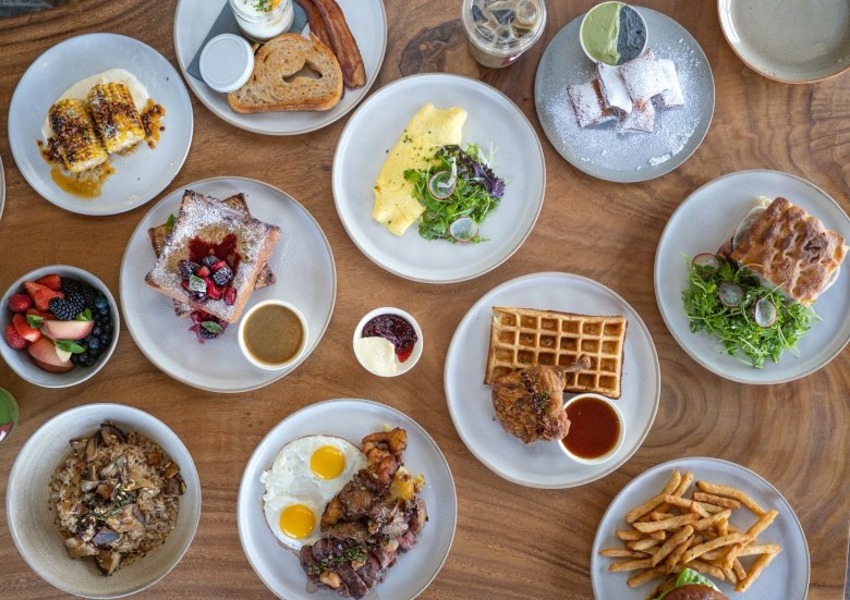 flat lay of breakfast food