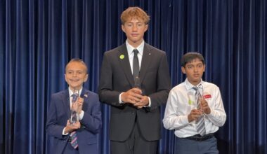 OC students Logan Thielen, Deon Witte and Aryan Goya earned top honors at the California National Civics Bee Competition held June 27 at the Ronald Reagan Presidential Library. (Courtesy of the Yorba Linda Chamber of Commerce Foundation)