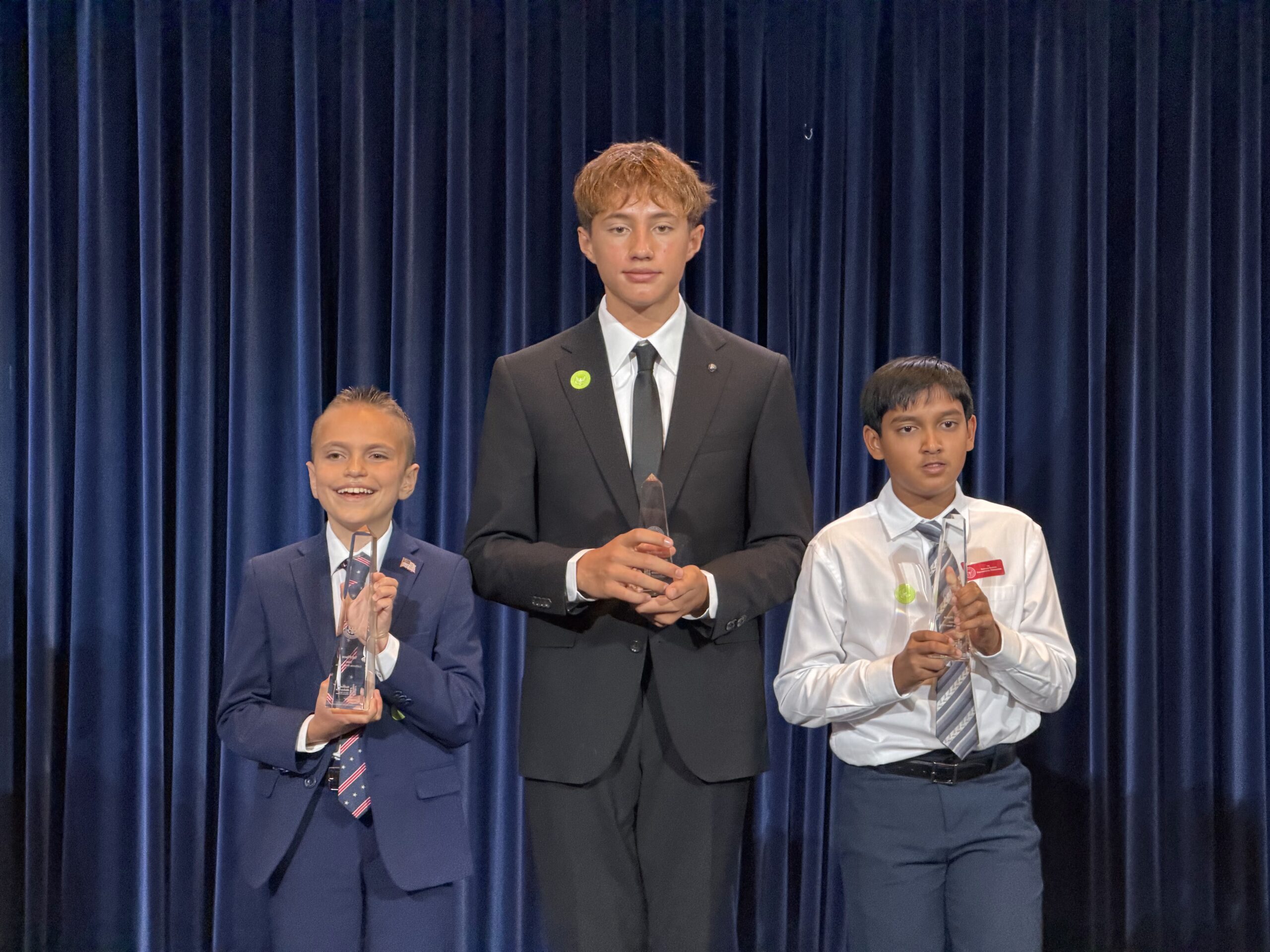 OC students Logan Thielen, Deon Witte and Aryan Goya earned top honors at the California National Civics Bee Competition held June 27 at the Ronald Reagan Presidential Library. (Courtesy of the Yorba Linda Chamber of Commerce Foundation) 