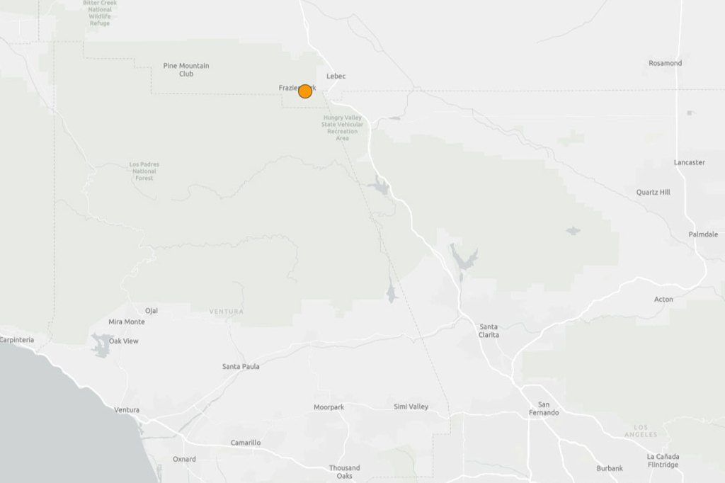 Map highlighting Frazier Park in Southern California.