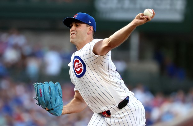 Chicago Cubs starting pitcher Matthew Boyd (16) delivers to the San Diego Padres in the first inning of a game at Wrigley Field in Chicago on June 30, 2026. (Chris Sweda/Chicago Tribune)