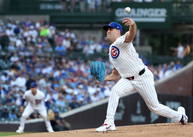 Chicago Cubs starting pitcher Matthew Boyd (16) delivers to the San Diego Padres in the first inning of a game at Wrigley Field in Chicago on June 30, 2026. (Chris Sweda/Chicago Tribune)