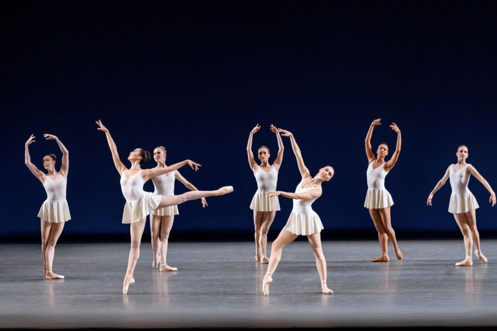 NYCB - Mira Nadon, Isabella LaFreniere, and New York City Ballet in George Balanchine’s "Concerto Barocco" - Photo credit Erin Baiano.