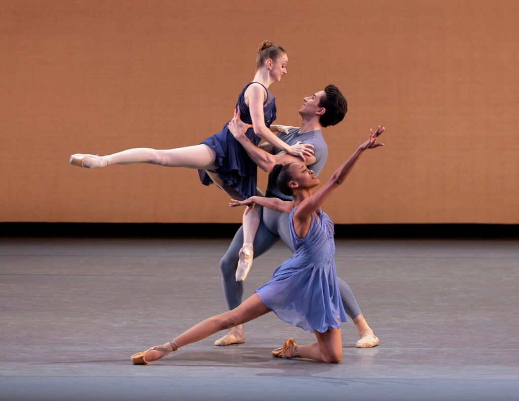 NYCB - Emma Von Enck, India Bradley, and Roman Mejia in Tiler Peck’s "Concerto for Two Pianos" - Photo credit Erin Baiano.
