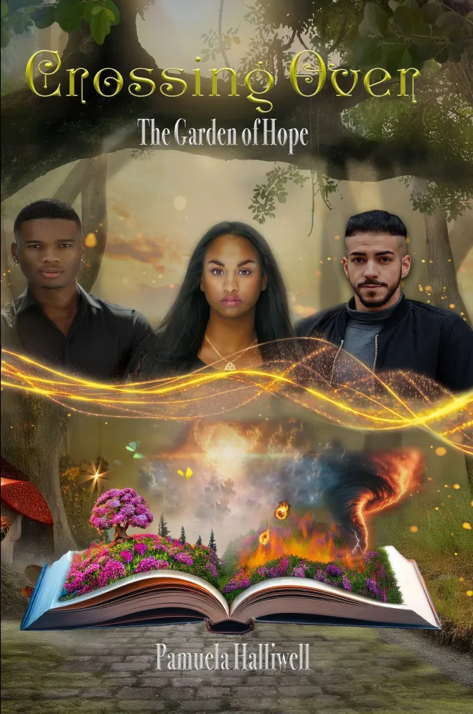 A book cover of crossing over by pamuela halliwell