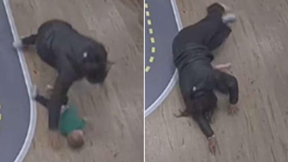 Worker falling on child in screenshots from video