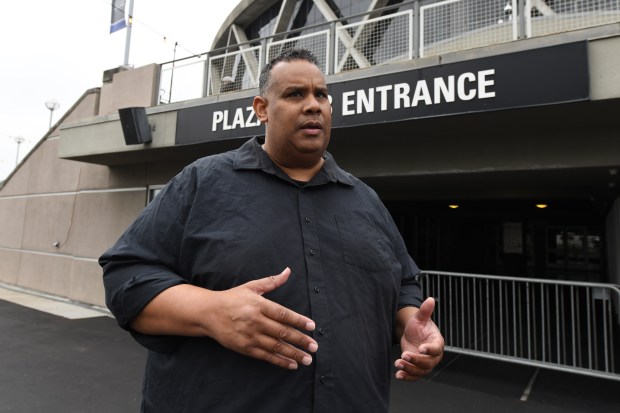 Ray Bobbitt, Founder of the African American Sports and Entertainment Group, is photographed in front of the Oakland Arena before the MLB game at the Coliseum in Oakland, Calif., on Thursday, Sept. 26, 2024. (Jose Carlos Fajardo/Bay Area News Group)