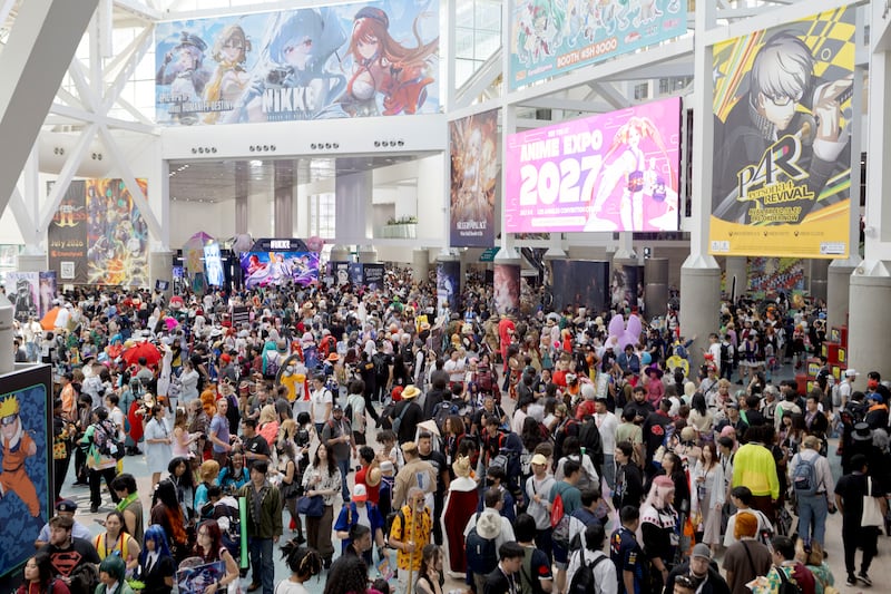 Convention attendees walking