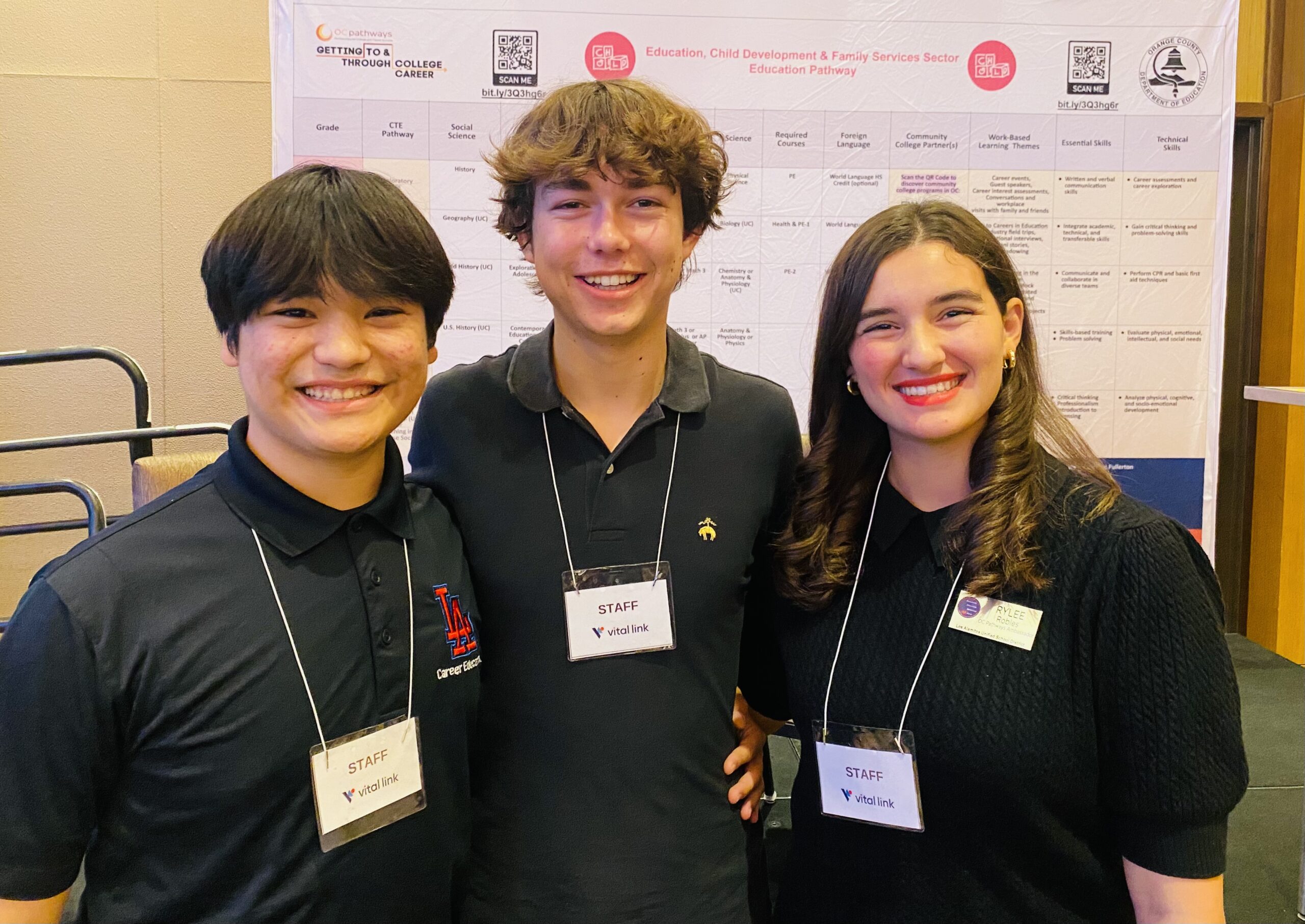 Rylee Robles, pictured right, attends an OC Pathways event with fellow Los Alamitos High School students Kyan Whiten and Sam Bean.