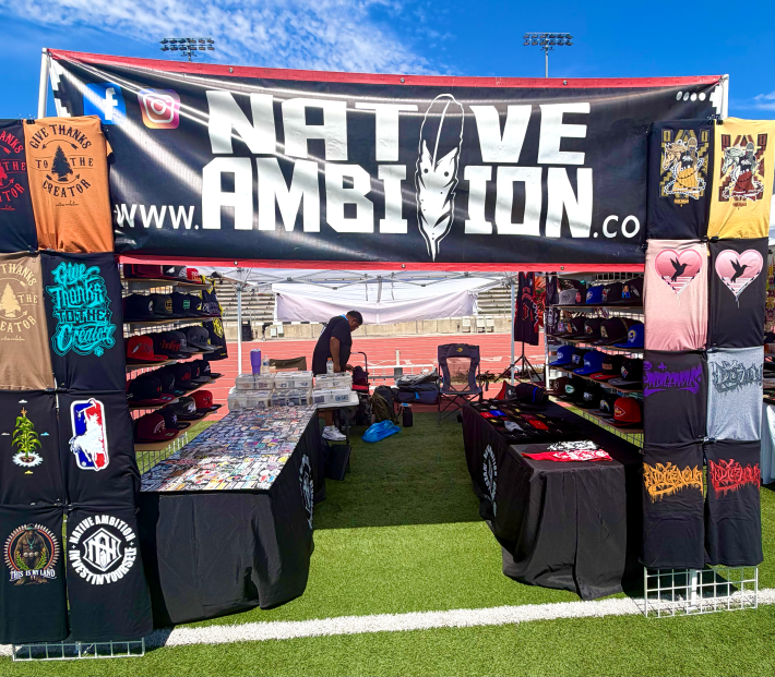 The Native Ambition stand set up at Cal State LA's powwow
