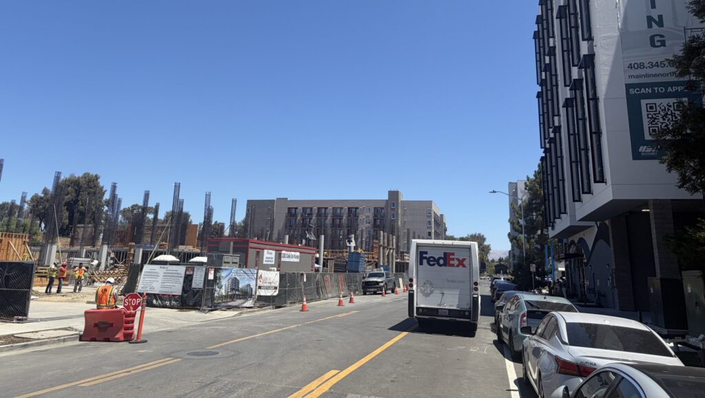 A construction site along a road in Santa Clara, California