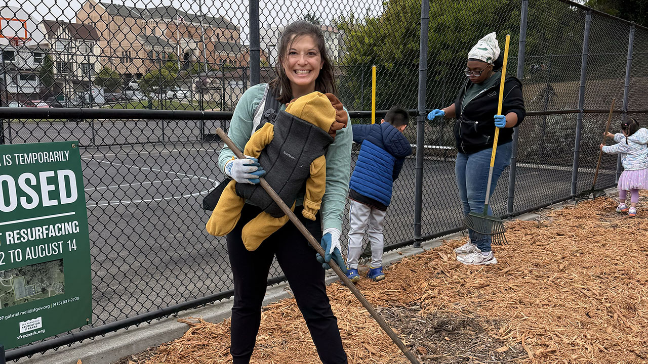Kate O’Bannon volunteers in McCoppin Park during San Francisco’s One City Day on July 11. (Courtesy)