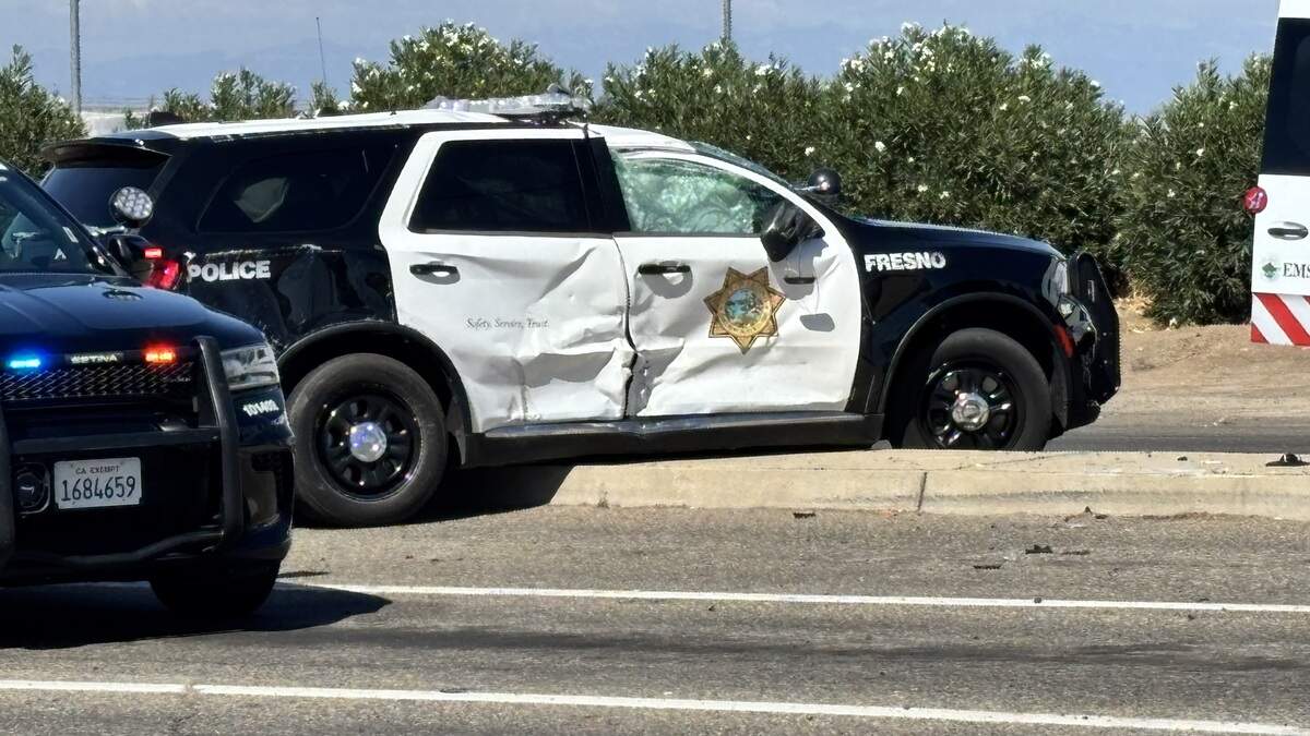 Police vehicle rolls in Fresno crash during response