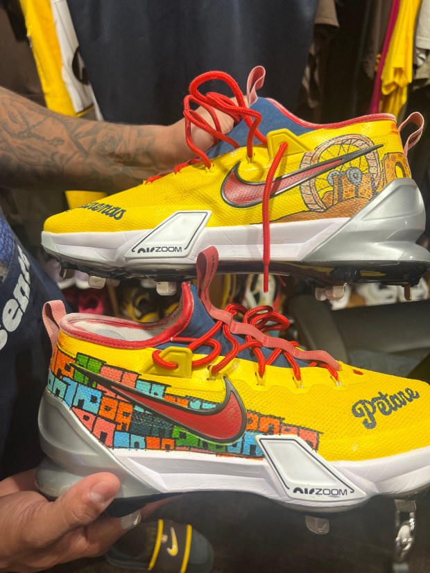 A closer look at Padres reliever Bradgley Rodriguez's cleats. (Annie Heilbrunn)