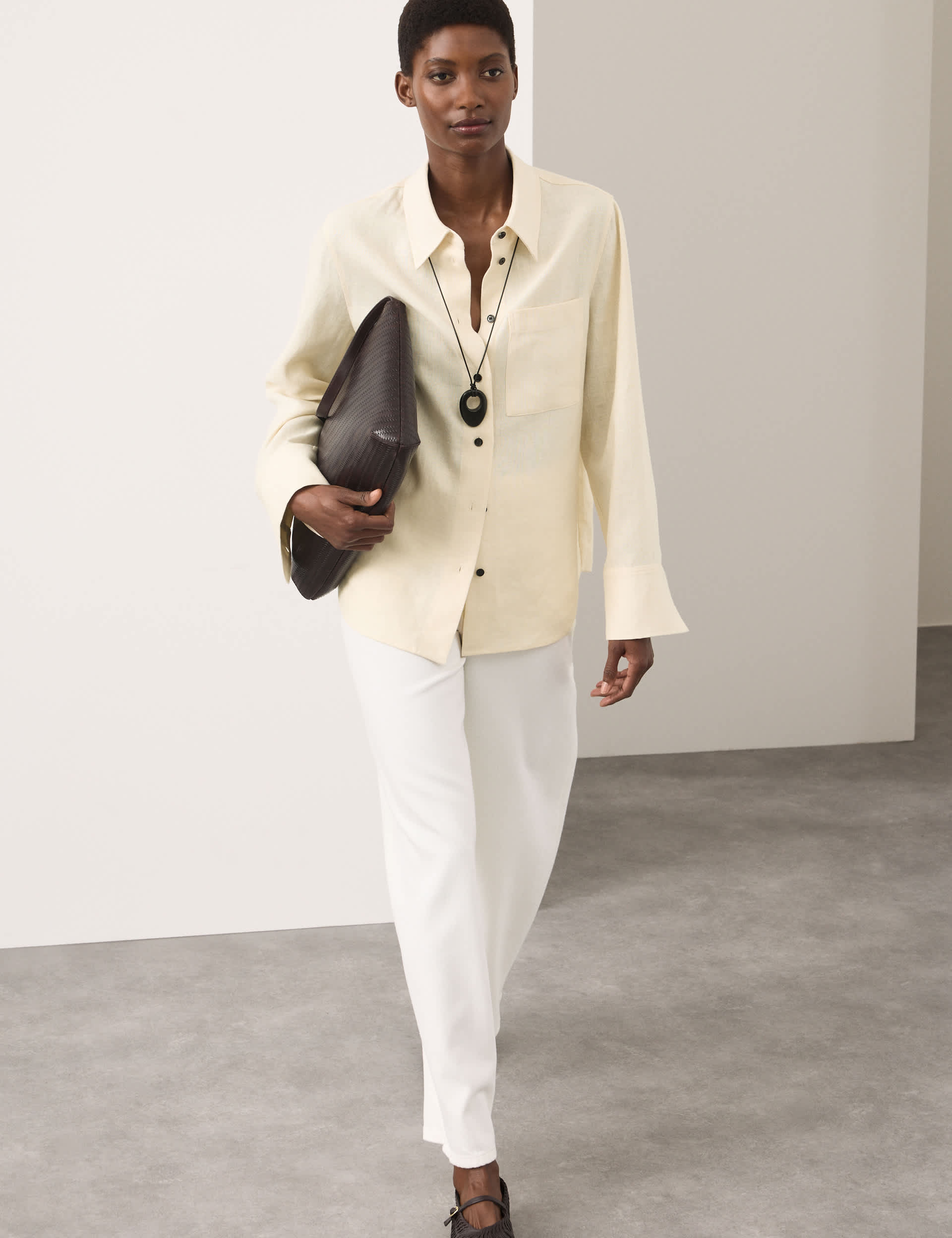 Pure Linen Contrast Button Shirt
