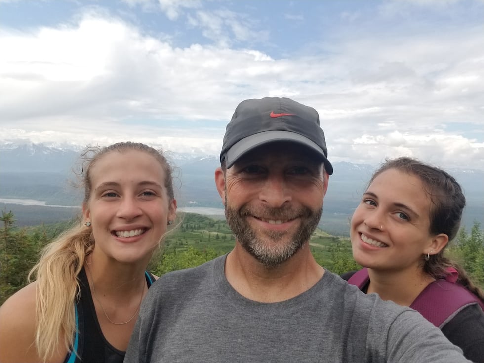 Aislinn Waite (left), dad Brian (middle), Bryn Waite (right).