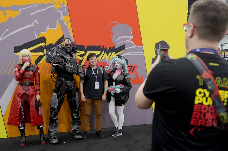 Cosplayers taking a photo