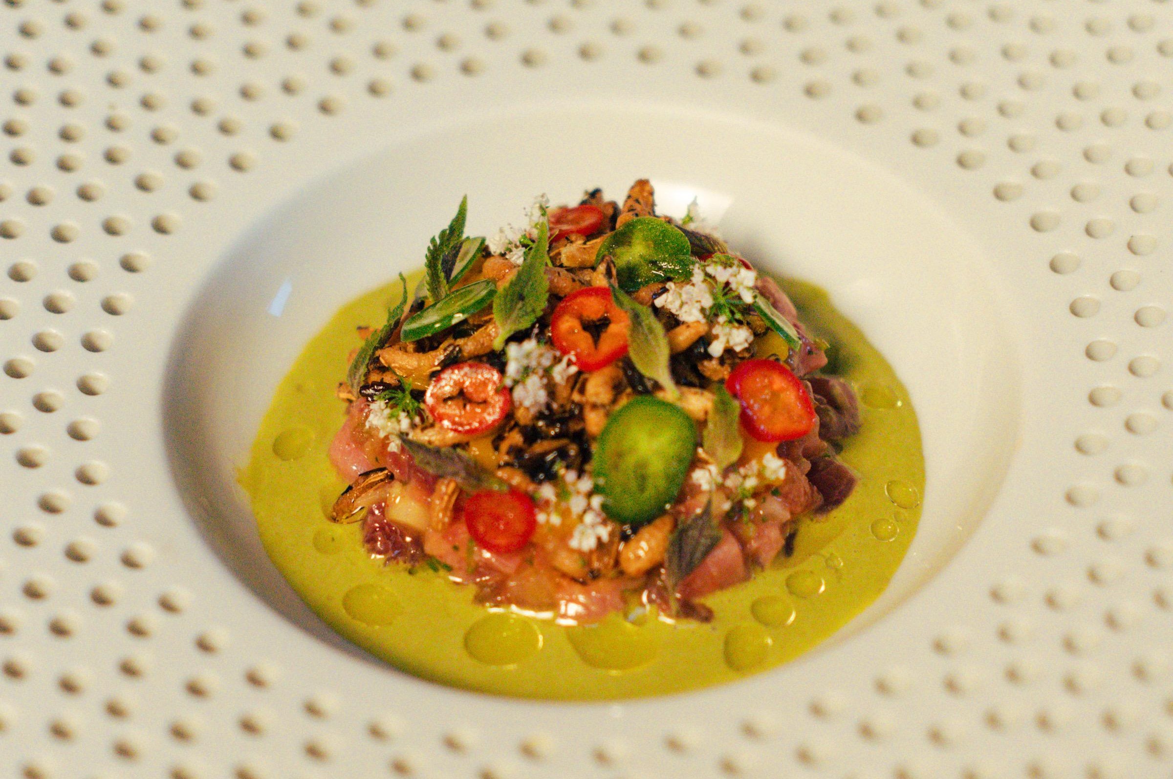 A tuna dish with sauce from the pop-up Kedar, from chef Kedar Shenoy, in San Francisco.