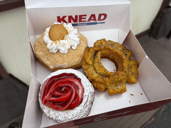 guava, banana cream, and lemon poppy donuts