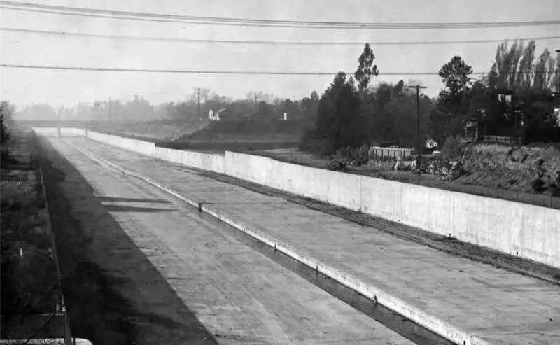 vintage photo of a dry cemented riverbed