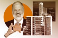 Oceanwide chief restructuring officer Bradley Sharp with the current site and rendering of Oceanwide Plaza
