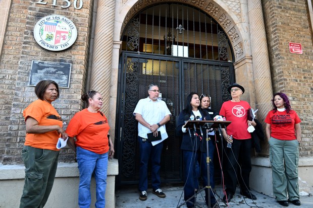 Los Angeles City Councilwoman Ysabel Jurado held a press conference outside Boyle Heights City Hall, joined by community members who demand corporate accountability for the fire at the Lineage warehouse on July 6, 2026 in Boyle Heights, CA. (Photo by John McCoy, Contributing Photographer)