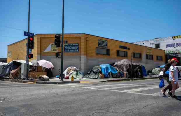 Skid Row in Los Angeles on Wednesday, July 22, 2026. The area spans approximately 50 blocks and has the highest density of homeless people in the country. (Photo by Hans Gutknecht, Los Angeles Daily News/SCNG)