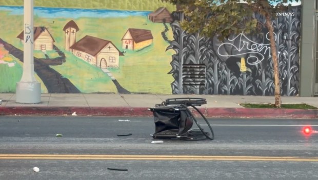 A crash involving a Waymo autonomous vehicle and another car on Sunday in Los Angeles' Pico-Union neighborhood sent two people to the hospital, according to a videographer's report from the scene. One of the patients was in critical condition. (Photo from video by Jose Gomez/Key News Network)