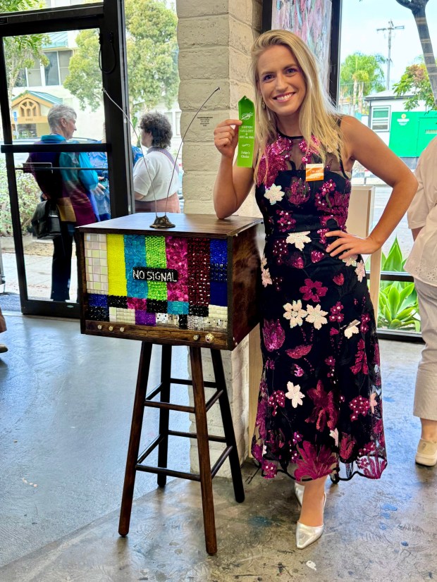 La Jolla resident Caroline Roughneen earned the juror's choice award for her mixed-media piece, "Block Signal" at Ashton Gallery's latest exhibition. (Provided by Caroline Roughneen)