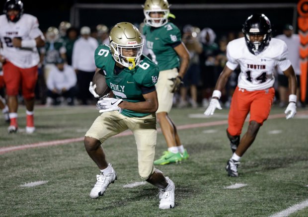 Long Beach Polys Zion Anderson (6) races down field as the Jackrabbits take on Tustin in Long Beach, CA, on Friday, Sept. 5, 2025. (Photo by Tracey Roman, Contributing Photographer)