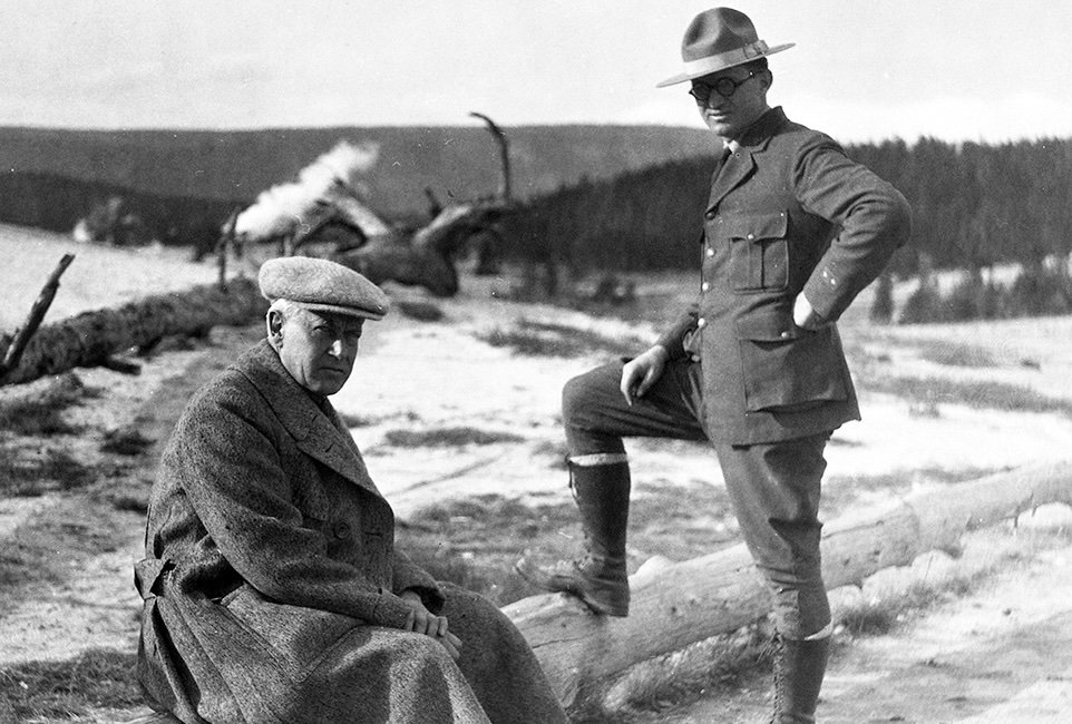 Stephen Mather (left), the first director of the National Park Service, was photographed with his assistant, Horace Albright, at Yellowstone in the 1920s.
