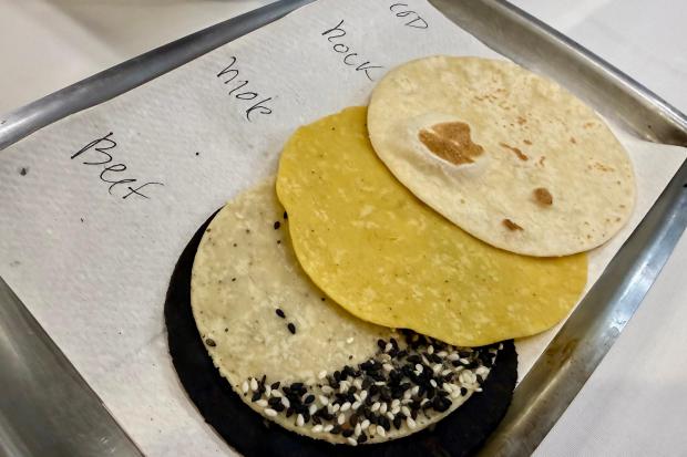 Tortillas are displayed at Californios, the first Mexican restaurant in the world to earn three Michelin stars, Thursday, July 16, 2026, in San Francisco. (AP Photo/Haven Daley)