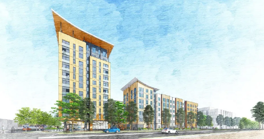 A rendering of an affordable housing development in Mountain View, California
