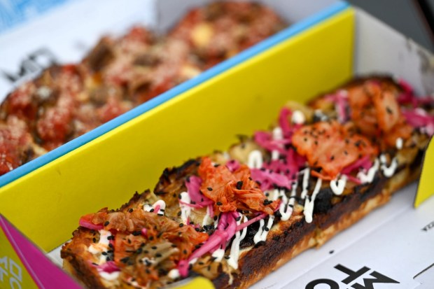 Beef Adobo pizza from Moto Pizza during opening day at Miramar Food Hall in San Clemente on Thursday, June 18, 2026. (Photo by Jeff Gritchen, Orange County Register/SCNG)