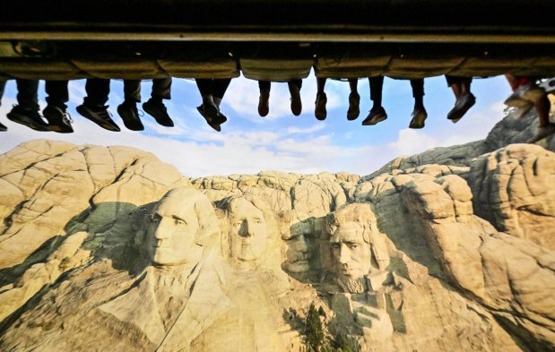 Riders approach Mount Rushmore during opening day of Soarin' Across America at Disney California Adventure in Anaheim on Thursday, July 2, 2026. The patriotic nod to the United States' Semiquincentennial temporary replaces Soarin' over the World. (Photo by Jeff Gritchen, Orange County Register/SCNG)