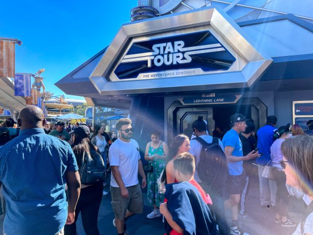 Star Tours sits near the entrance to Tomorrowland inside Disneyland in Anaheim, CA, on Tuesday, March 1, 2022. (Photo by Jeff Gritchen, Orange County Register/SCNG)