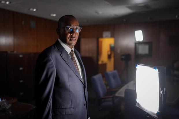 Los Angeles County medical examiner, Dr. Odey Ukpo, poses for a portrait.