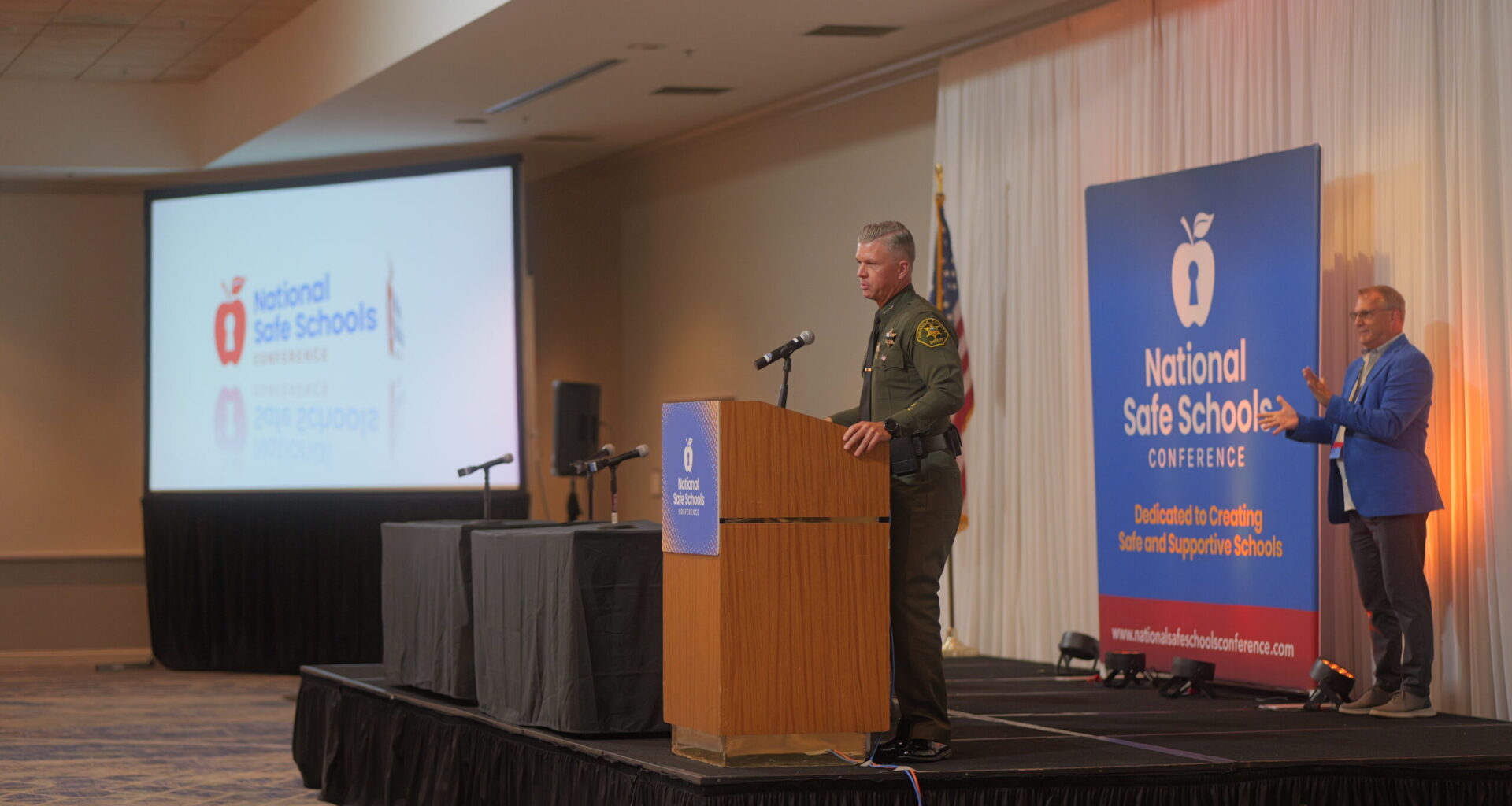 Orange County Undersheriff Jeff Hallock speaks during the 2025 National Safe Schools Conference at the Delta Hotels Anaheim Garden Grove. The annual conference convenes educators, school safety professionals and law enforcement representatives from across the country.